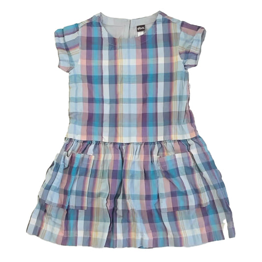 Tea Collection Girls Blue Plaid Dress Size: 7 Years Blue Plaid