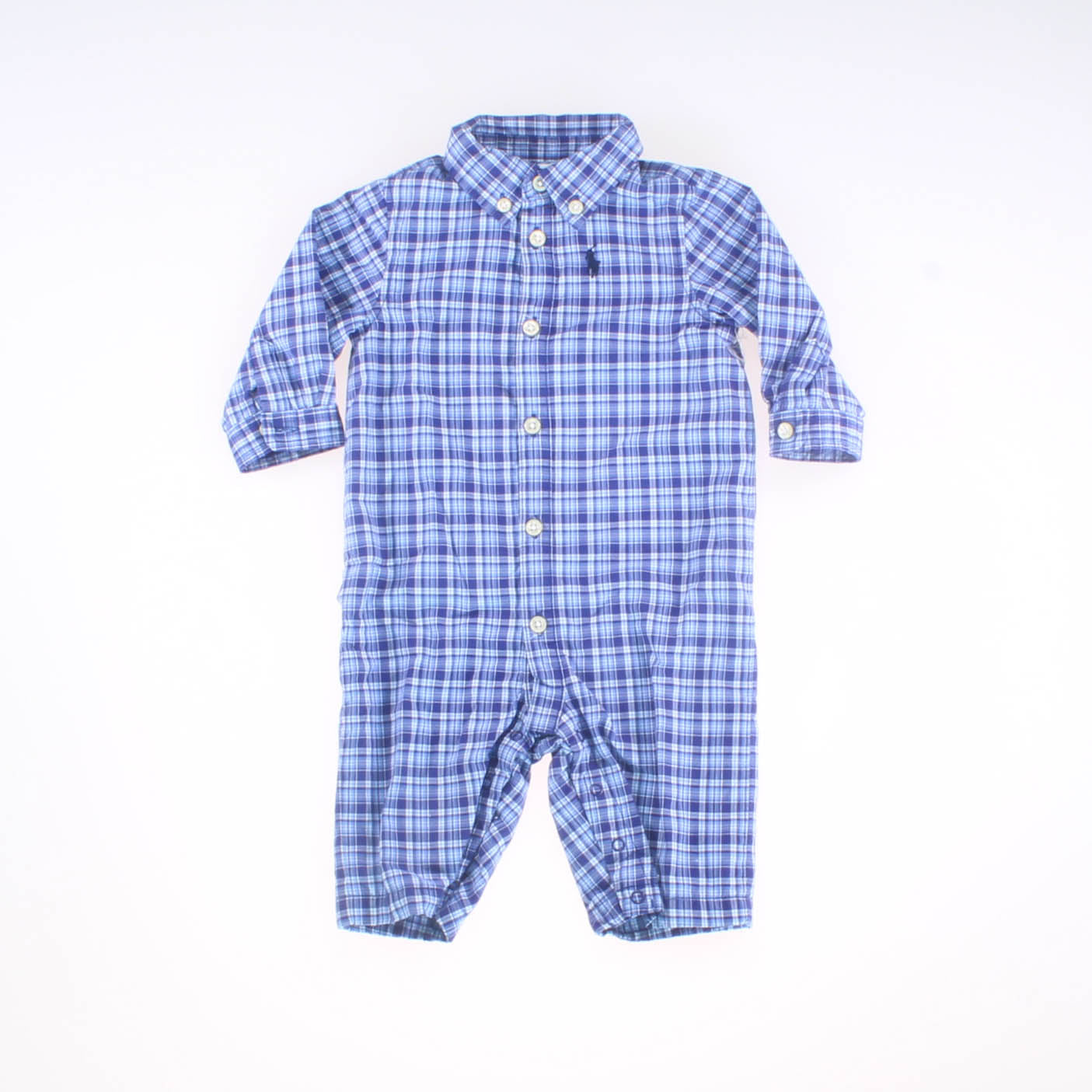 Ralph Lauren Boys Blue Plaid Long Sleeve Outfit Size: 3 Months Blue Plaid