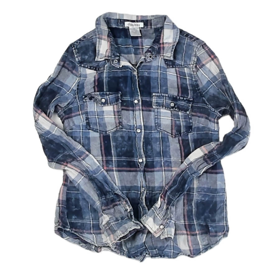 DizzyLissy Girls Blue Plaid Blouse Size: Junior XS Blue Plaid