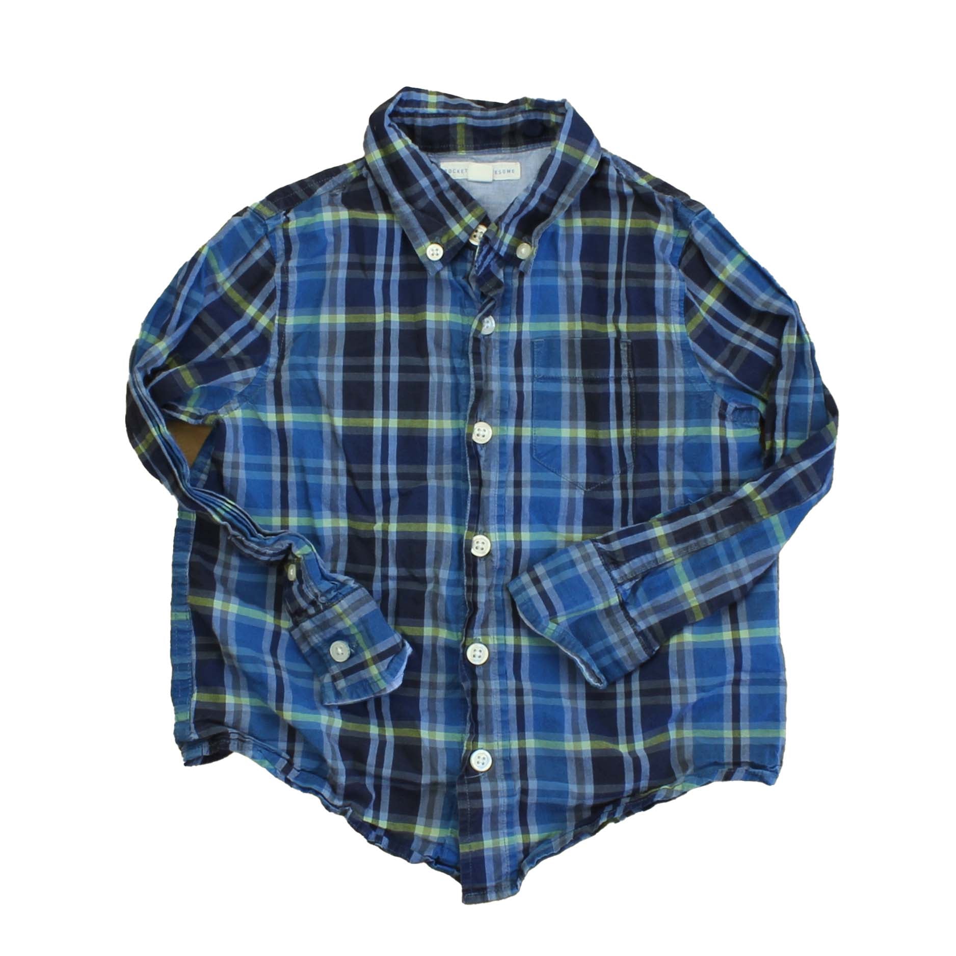 Rockets Of Awesome Boys Blue | Plaid Button Down Long Sleeve Size: 3T Blue | Plaid