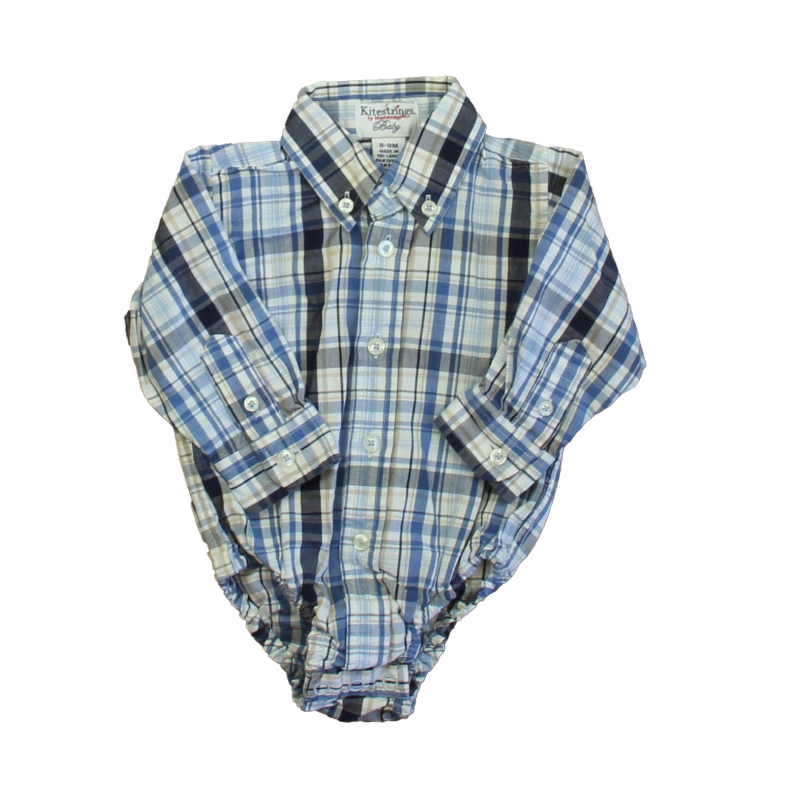 Kitestrings Boys Blue Plaid Button Down Long Sleeve Size: 6-9 Months Blue Plaid