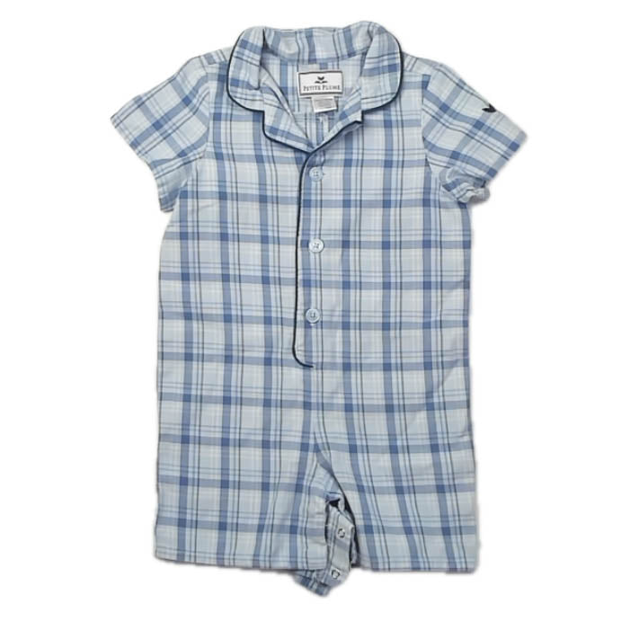 Petite Plume Boys Blue Plaid Romper Size: 12-18 Months Blue Plaid