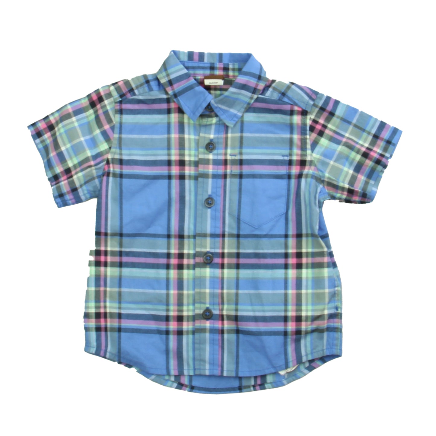 Tea Boys Blue Plaid Button Down Short Sleeve Size: 12-18 Months