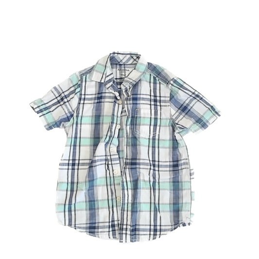 Arizona Boys Blue Plaid Button Down Short Sleeve Size: XS 6-7 Blue Plaid