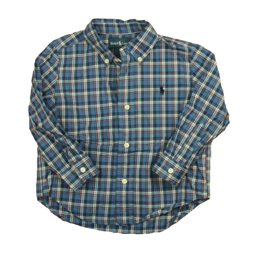 Ralph Lauren Boys Blue Plaid Button Down Long Sleeve Size: 24 Months Blue Plaid