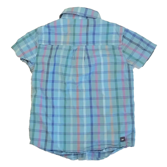 Tea Collection Boys Blue Plaid Button Down Short Sleeve Size: 4T Blue Plaid