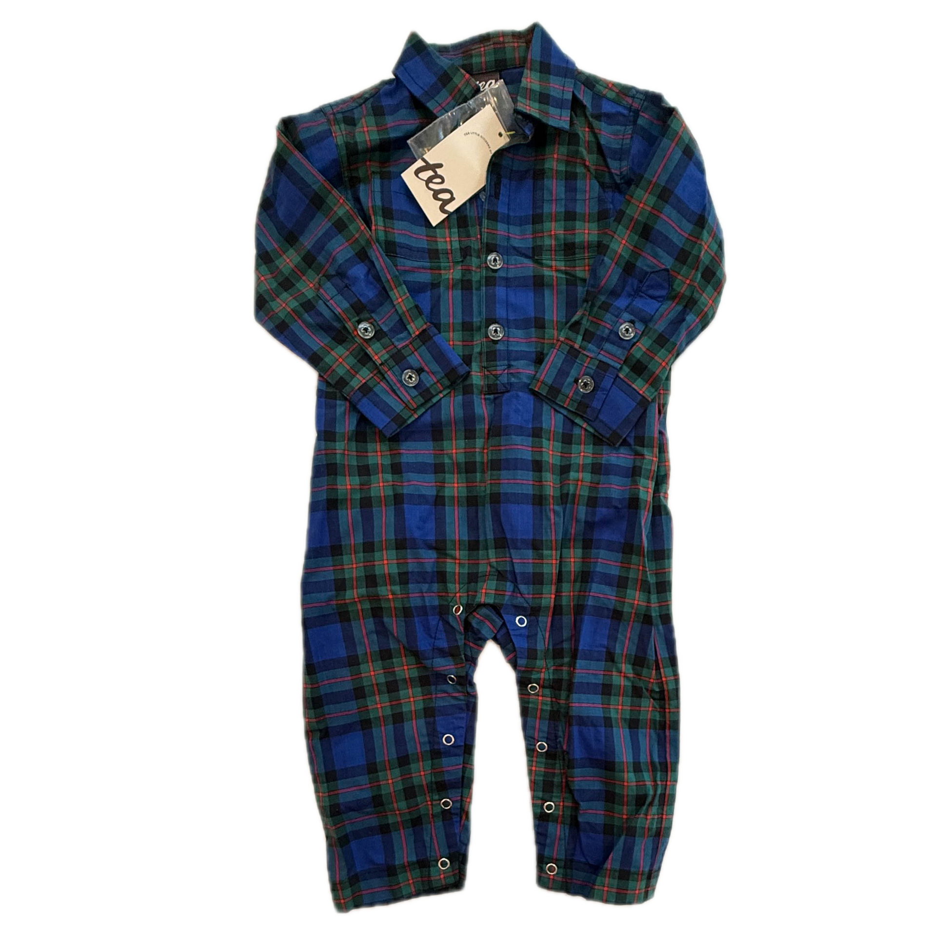 Tea Collection Boys Blue Plaid Romper Size: 6-9 Months Blue Plaid