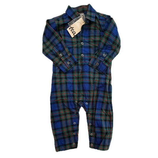 Tea Collection Boys Blue Plaid Romper Size: 6-9 Months Blue Plaid
