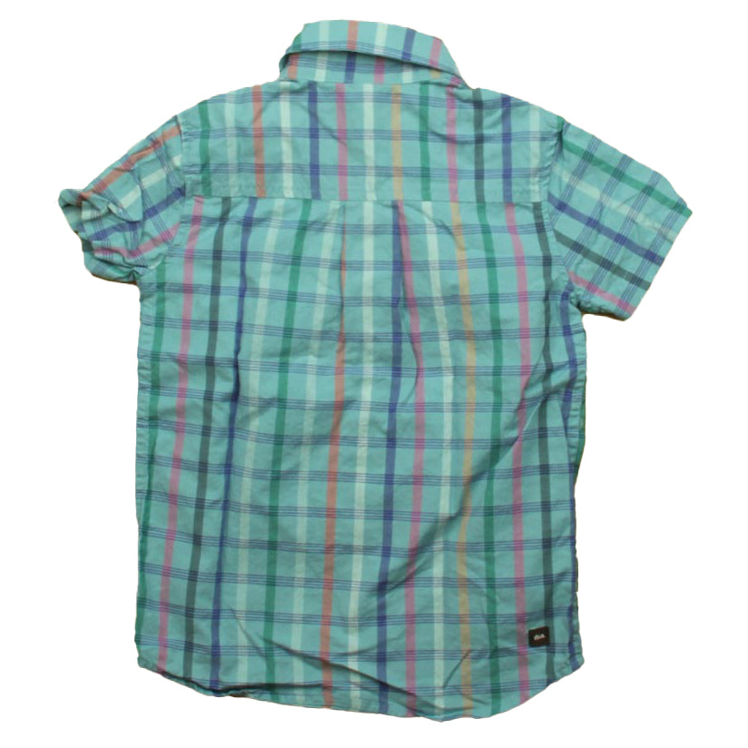 Tea Collection Boys Blue Plaid Button Down Short Sleeve Size: 5T Blue Plaid