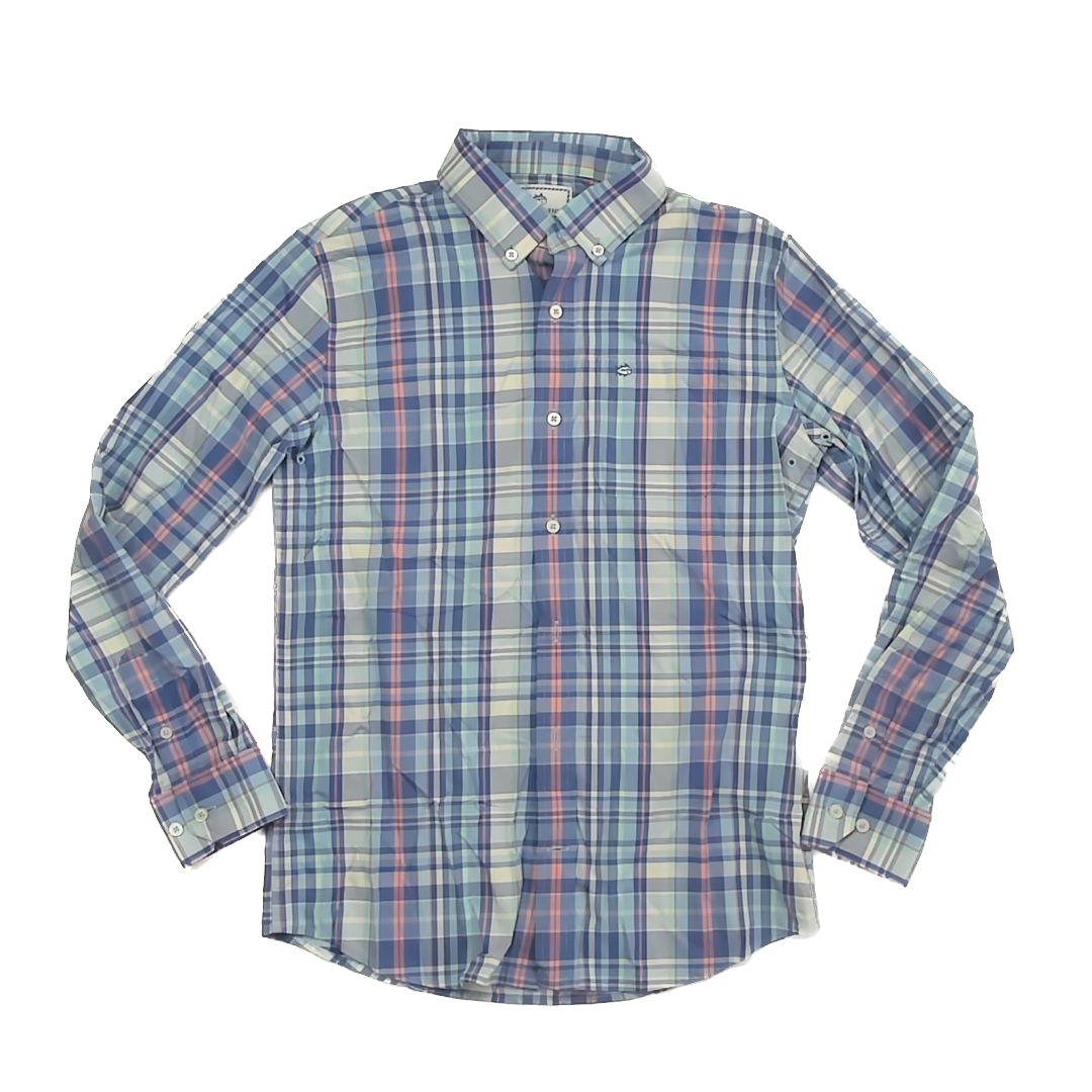 Southern Tide Boys Blue Plaid Button Down Long Sleeve Size: 16 Years Blue Plaid