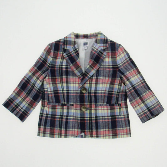 Janie and Jack Boys Blue Plaid Sports Coat Size: 6-12 Months