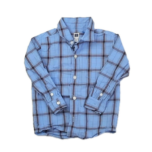 Janie and Jack Boys Blue Plaid Button Down Long Sleeve Size: 18-24 Months Blue Plaid