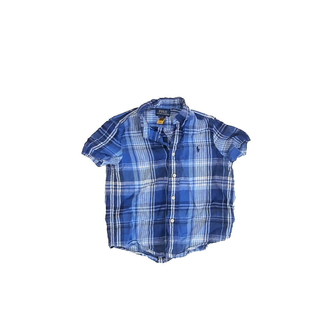 Ralph Lauren Boys Blue Plaid Button Down Short Sleeve Size: 4T Blue Plaid
