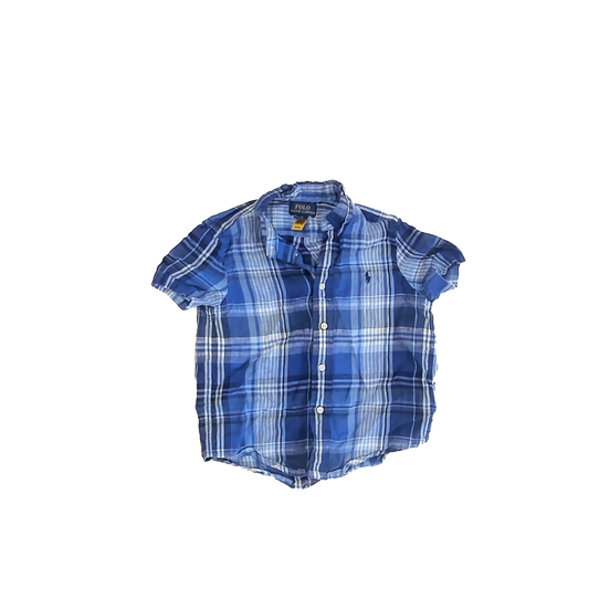 Ralph Lauren Boys Blue Plaid Button Down Short Sleeve Size: 4T Blue Plaid