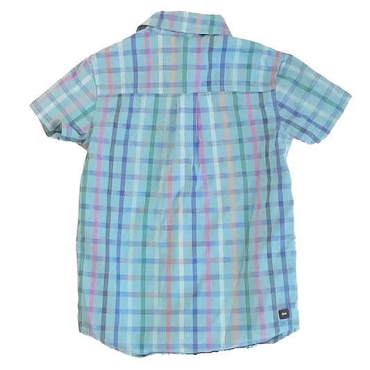 Tea Collection Boys Blue Plaid Button Down Short Sleeve Size: 7 Years Blue Plaid