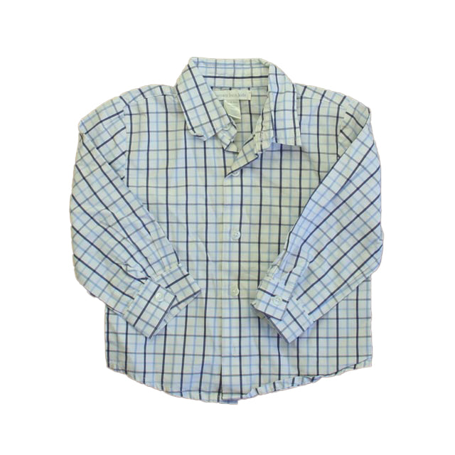 Pottery Barn Kids Boys Blue Plaid Button Down Long Sleeve Size: 18-24 Months