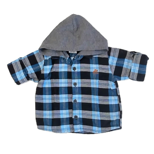 Up Baby Boys Blue Plaid Button Down Long Sleeve Size: 9-12 Months Blue Plaid