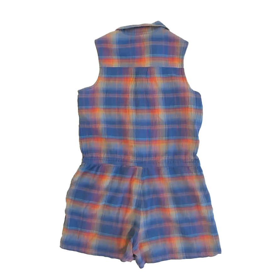 Tea Collection Girls Blue Plaid Romper Size: 14 Years Blue Plaid