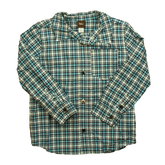Tea Boys Blue Plaid Button Down Long Sleeve Size: 4T Blue Plaid