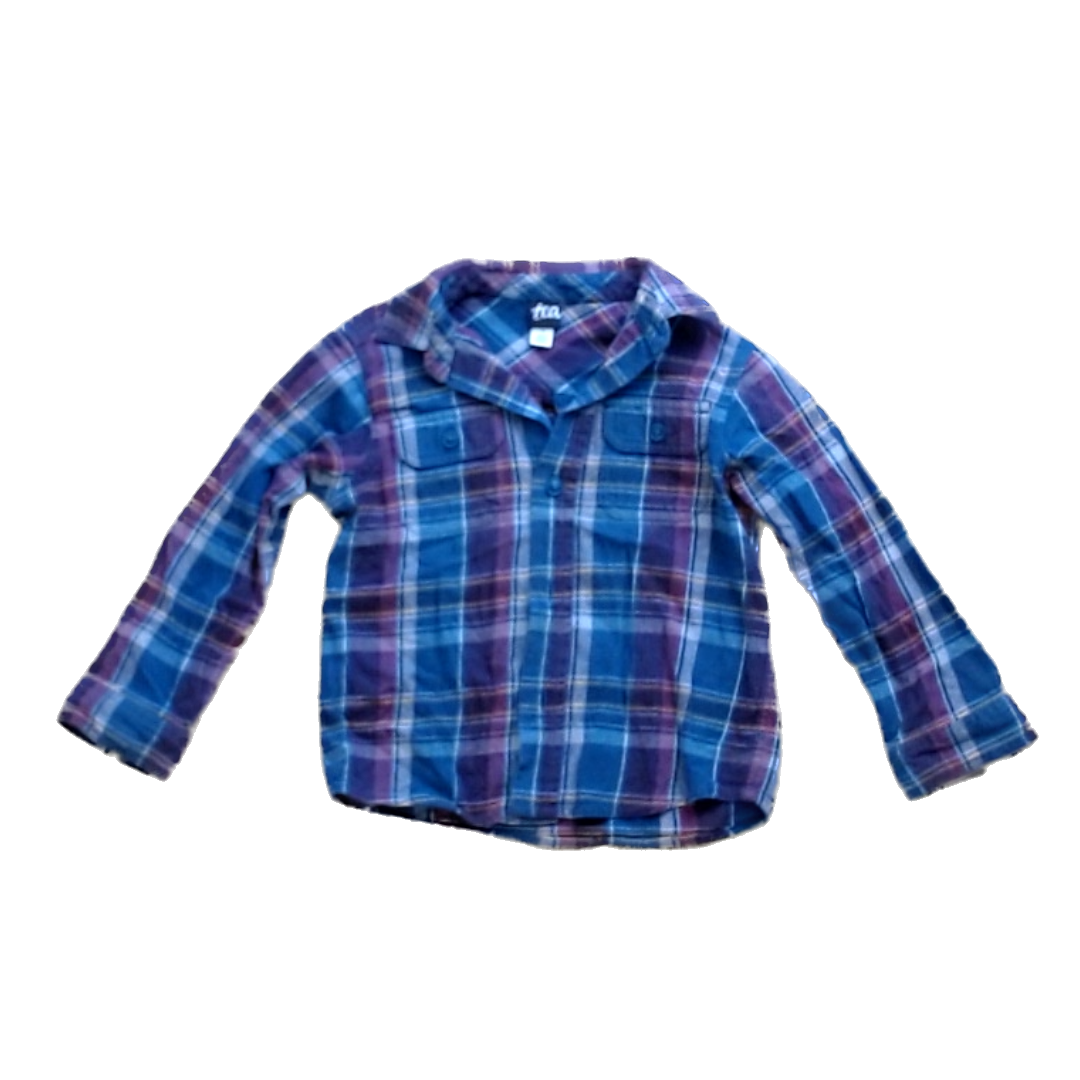 Tea Collection Boys Blue Plum and Yellow Flannel Button Down Long Sleeve Size: 4T Blue Plum and Yellow Flannel