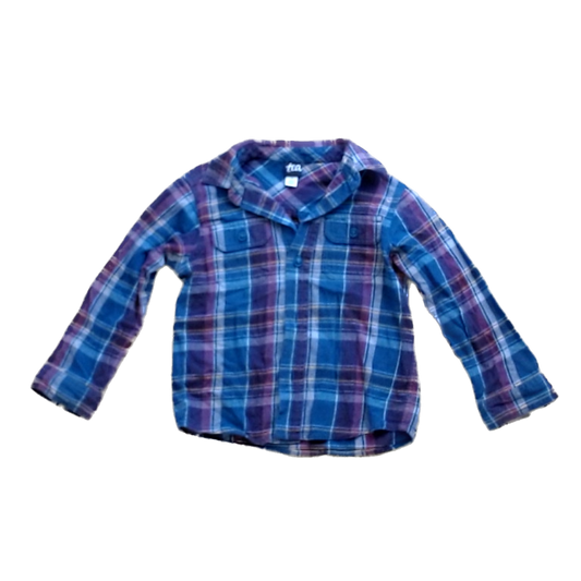 Tea Collection Boys Blue Plum and Yellow Flannel Button Down Long Sleeve Size: 4T Blue Plum and Yellow Flannel