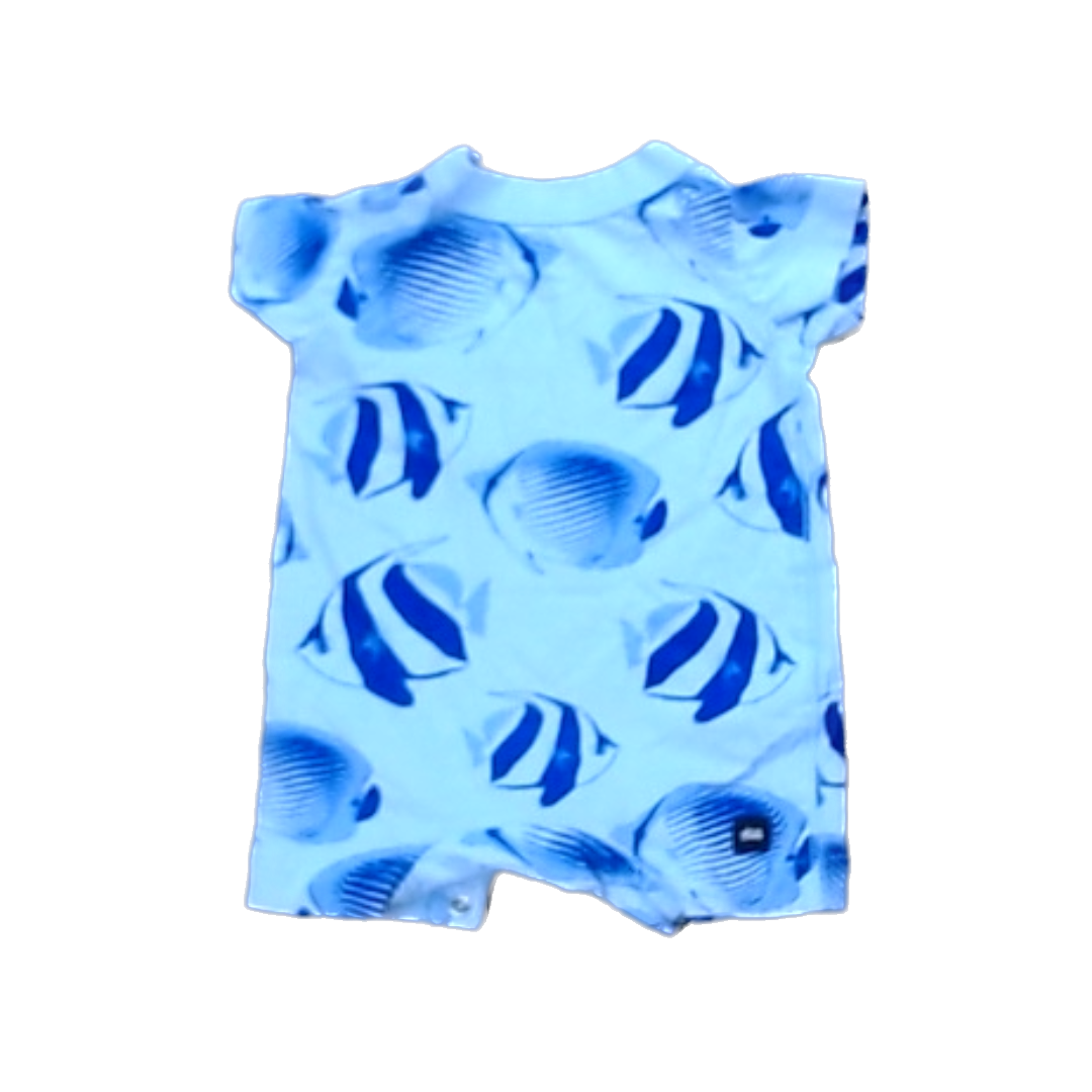 Tea Collection Boys Blue Purple Fish Romper Size: 0-3 Months Blue Purple Fish