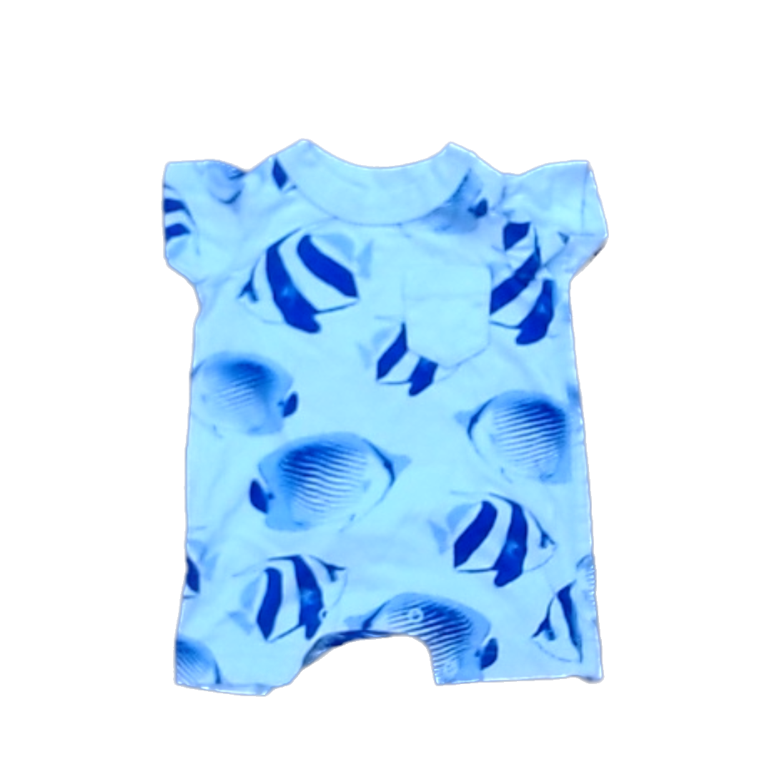 Tea Collection Boys Blue Purple Fish Romper Size: 0-3 Months Blue Purple Fish
