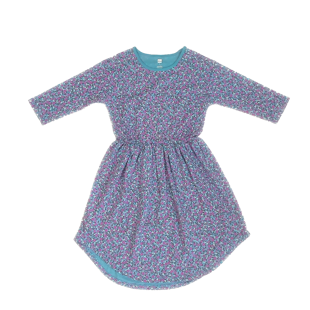 Tea Collection Girls Blue | Purple Floral Dress Size: 7 Years Blue | Purple Floral
