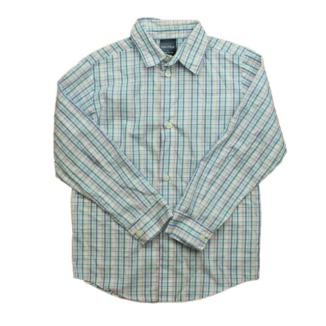 Nautica Boys Blue | Purple Plaid Button Down Long Sleeve Size: 7 Years
