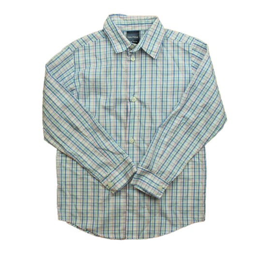 Nautica Boys Blue | Purple Plaid Button Down Long Sleeve Size: 7 Years