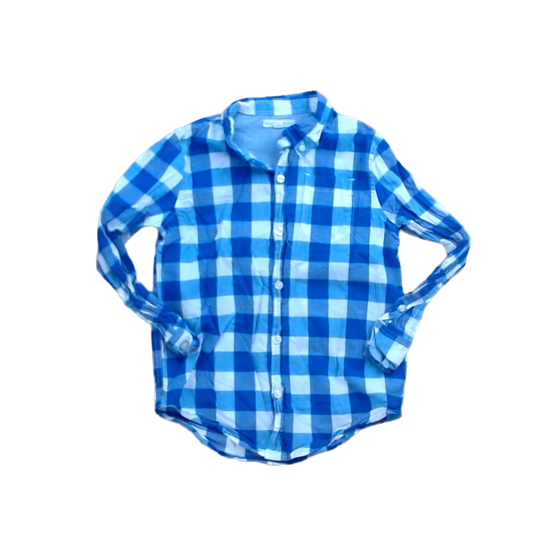 Rockets Of Awesome Boys Blue | Purple White Plaid Button Down Long Sleeve Size: 6 - 7 Years Blue | Purple White Plaid