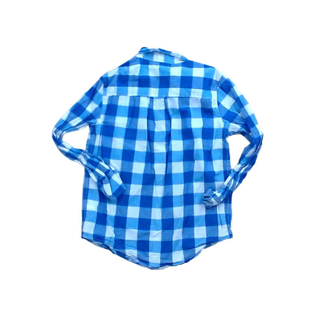 Rockets Of Awesome Boys Blue | Purple White Plaid Button Down Long Sleeve Size: 6 - 7 Years Blue | Purple White Plaid