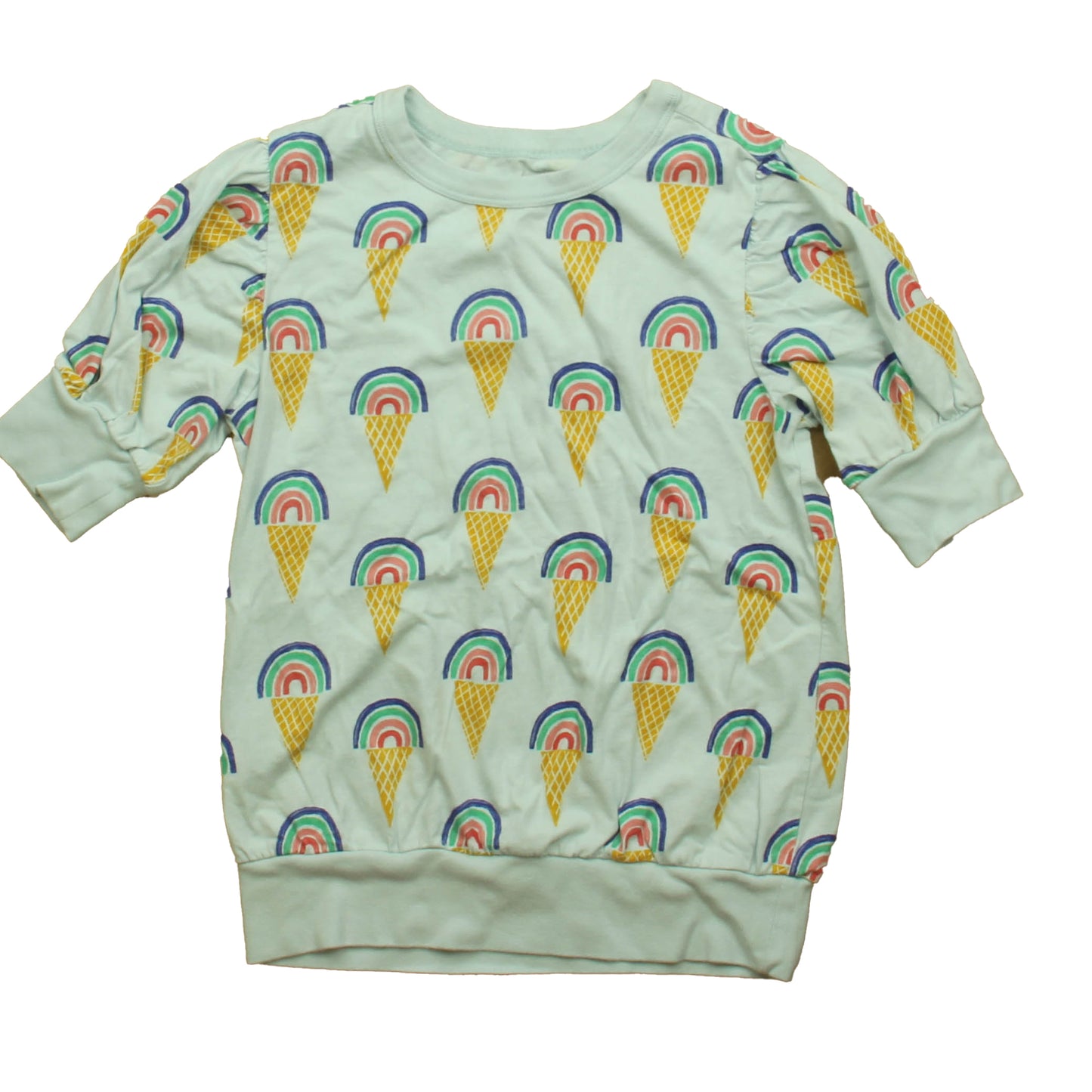 Tea Collection Girls Blue Rainbows Short Sleeve Shirt Size: 7 Years Blue Rainbows