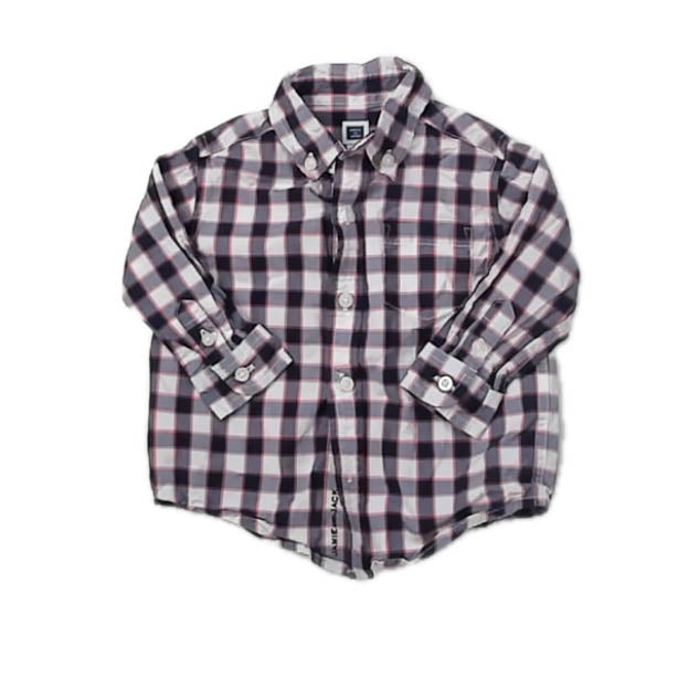 Janie and Jack Boys Blue | Red Check Button Down Long Sleeve Size: 6-12 Months Blue | Red Check