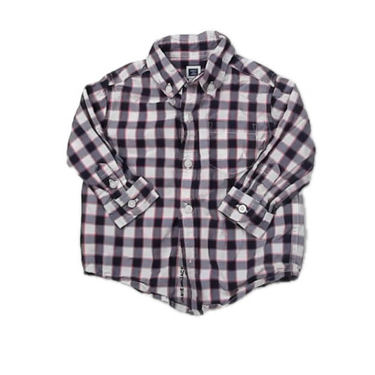 Janie and Jack Boys Blue | Red Check Button Down Long Sleeve Size: 6-12 Months Blue | Red Check