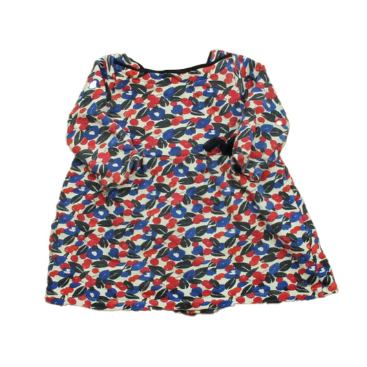 Petit Bateau Girls Blue | Red Floral Dress Size: 18 Months