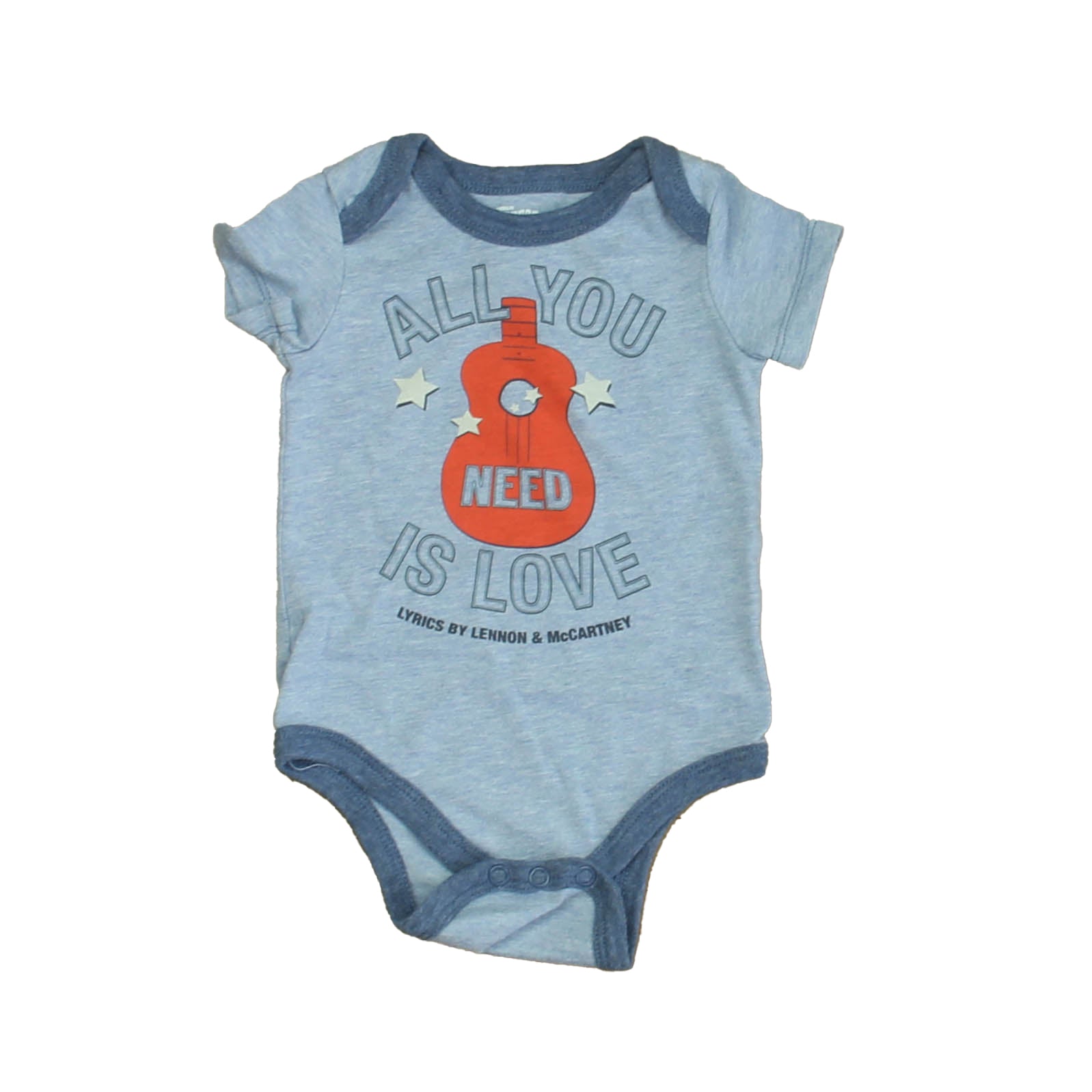Lennon & McCartney Boys Blue | Red Guitar Onesie Size: 3-6 Months Blue | Red Guitar