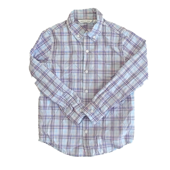 Janie and Jack Boys Blue | Red Plaid Button Down Long Sleeve Size: 5T Blue | Red Plaid
