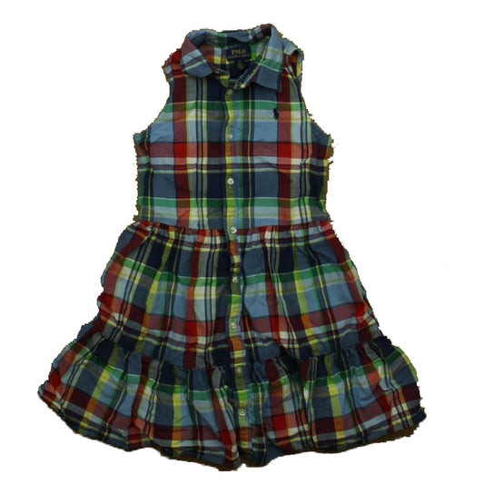 Ralph Lauren Girls Blue | Red Plaid Dress Size: 6 Years