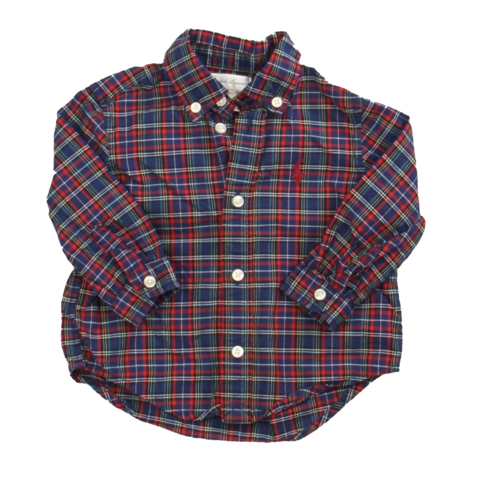 Ralph Lauren Boys Blue | Red | Plaid Button Down Long Sleeve Size: 6 Months Blue | Red | Plaid