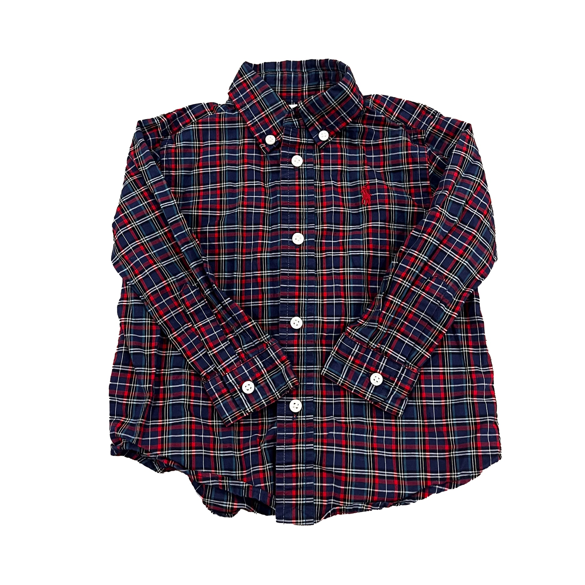Ralph Lauren Boys Blue | Red Plaid Button Down Long Sleeve Size: 18 Months Blue | Red Plaid