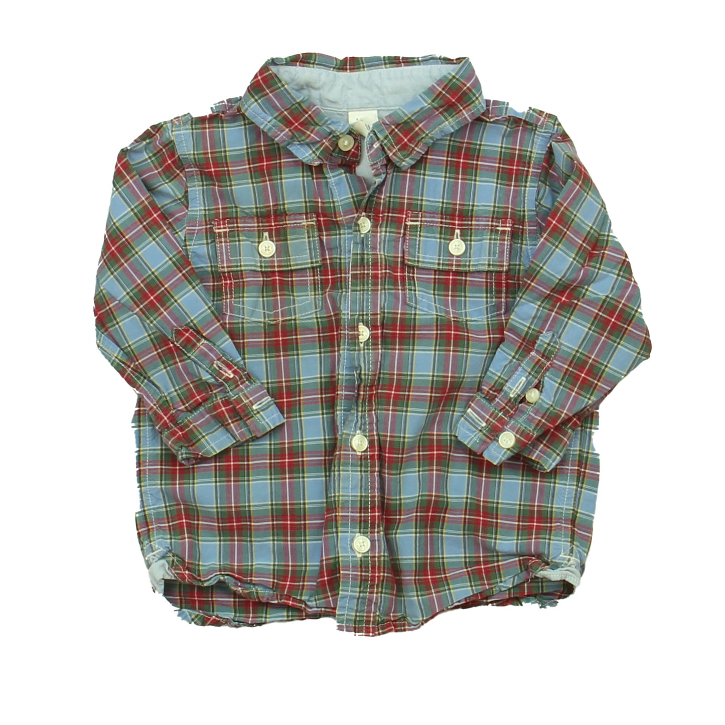 Gap Boys Blue | Red Plaid Button Down Long Sleeve Size: 12-18 Months Blue | Red Plaid