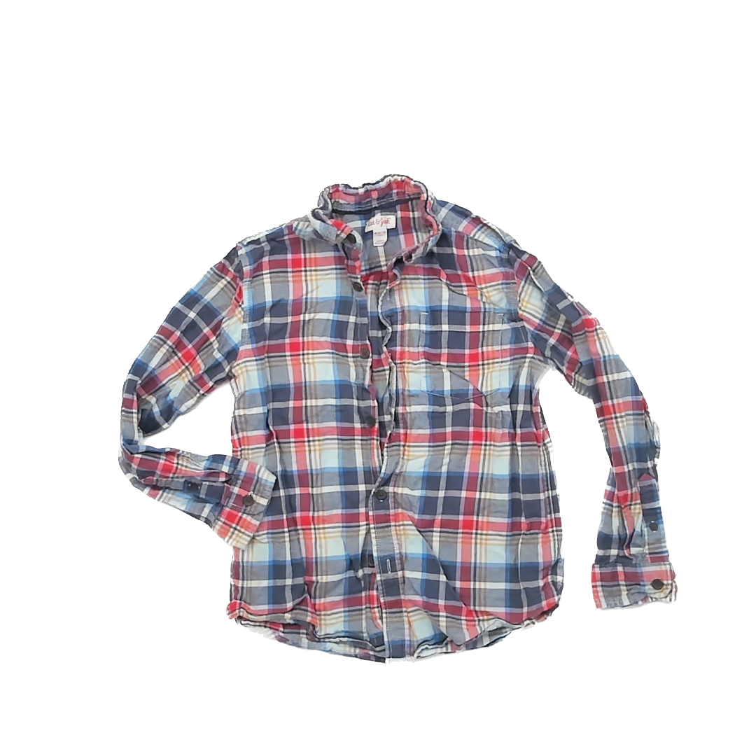 Cat & Jack Boys Blue | Red Plaid Button Down Long Sleeve Size: M (8-10 Years) Blue | Red Plaid