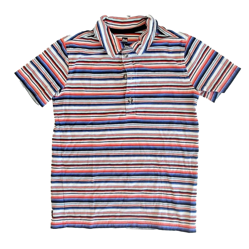 Tea Collection Boys Blue | Red Stripe Polo Shirt Size: 8 Years Blue | Red Stripe