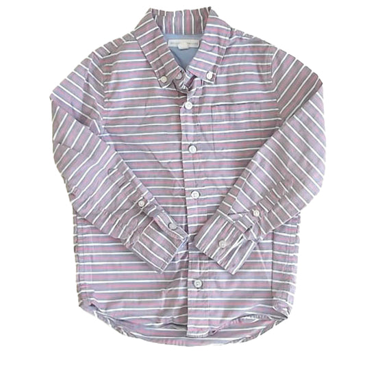 Rockets Of Awesome Boys Blue | Red Stripe Button Down Long Sleeve Size: 4-5T Blue | Red Stripe