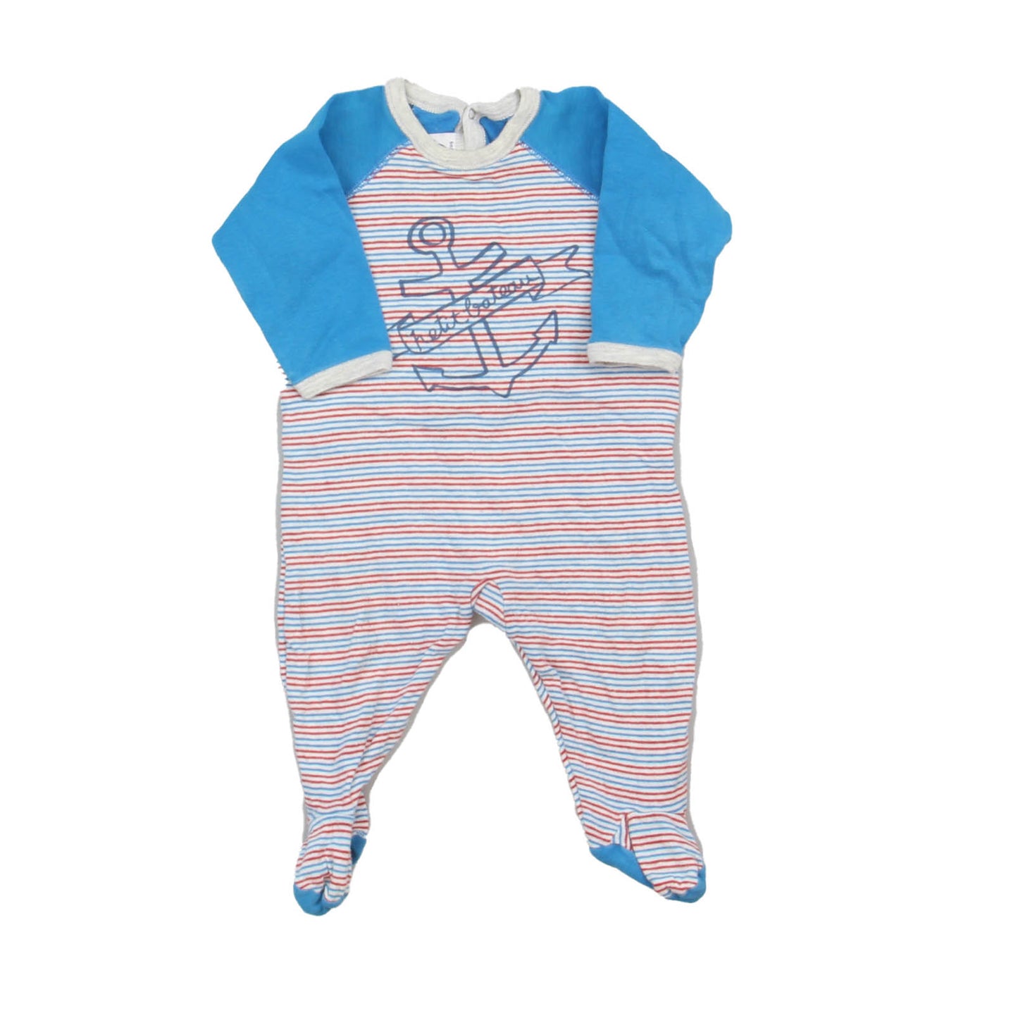 Petit Bateau Boys Blue | Red Stripe Long Sleeve Outfit Size: 6 Months Blue | Red Stripe