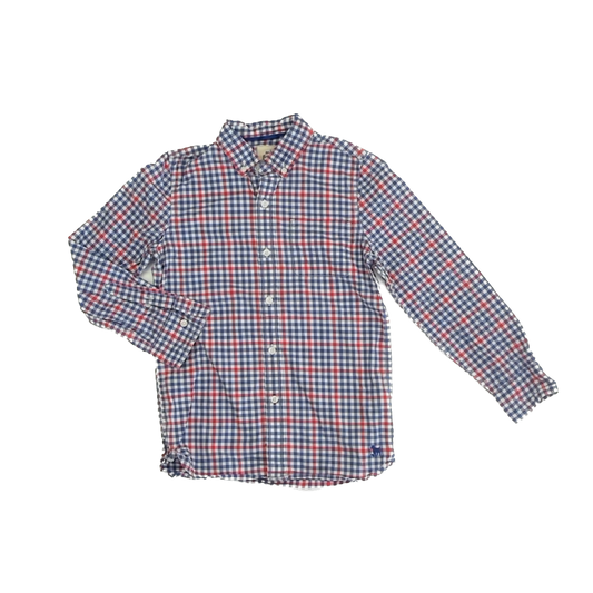 Mini Boden Boys Blue | Red | White Plaid Button Down Long Sleeve Size: 9-10 Years Blue | Red | White Plaid