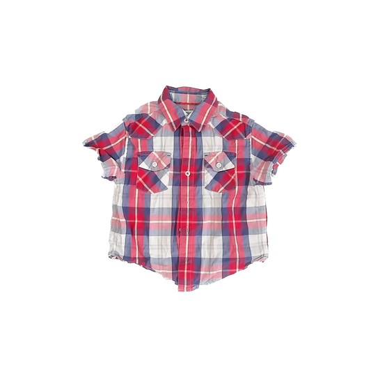 Cherokee Boys Blue | Red | White Button Down Short Sleeve Size: 4-5T Blue | Red | White