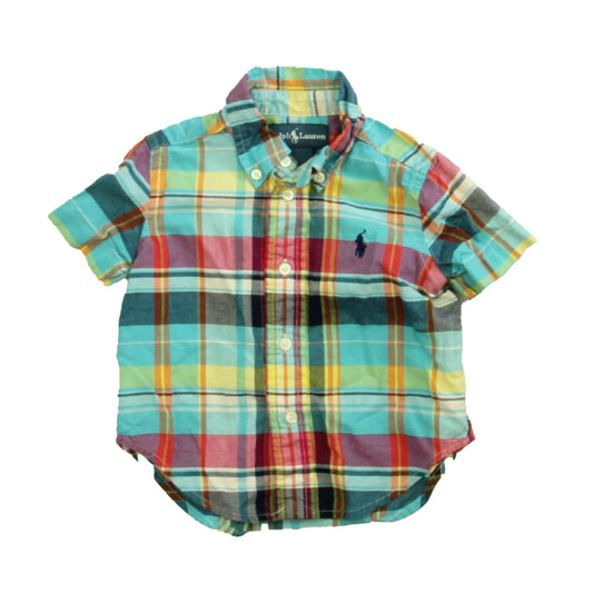 Ralph Lauren Girls Blue | Red | Yellow Plaid Button Down Short Sleeve Size: 9 Months Blue | Red | Yellow Plaid