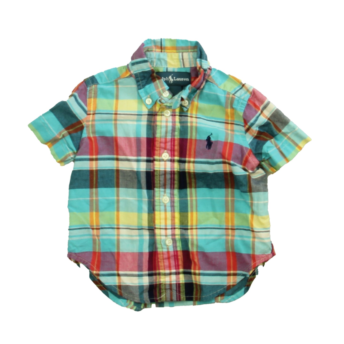 Ralph Lauren Girls Blue | Red | Yellow Plaid Button Down Short Sleeve Size: 9 Months Blue | Red | Yellow Plaid